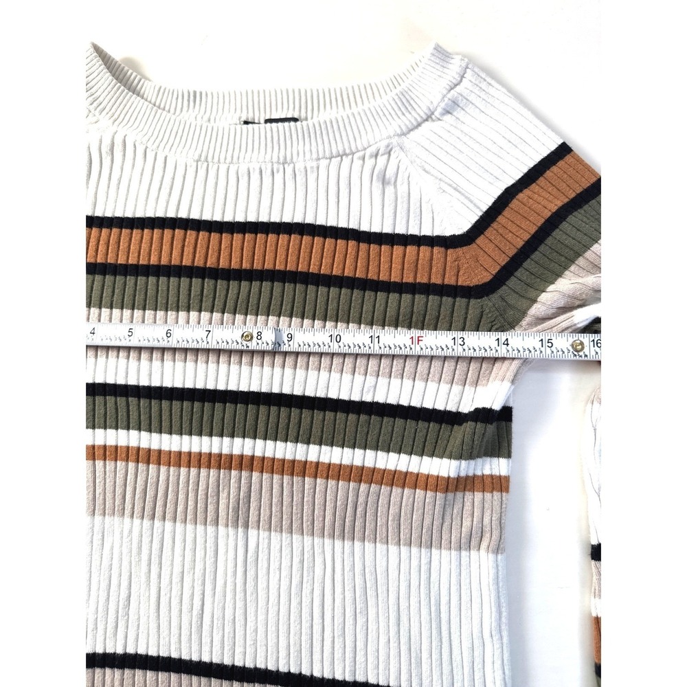 EXPRESS Women's Striped Ribbed Boat Neck Long Sleeve Sweater Top L Casual Career - Picture 4 of 10